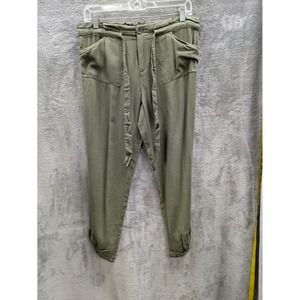 Linen Blend Cropped Pants Womens Medium Relaxed Drawstring Waist Beach Casual